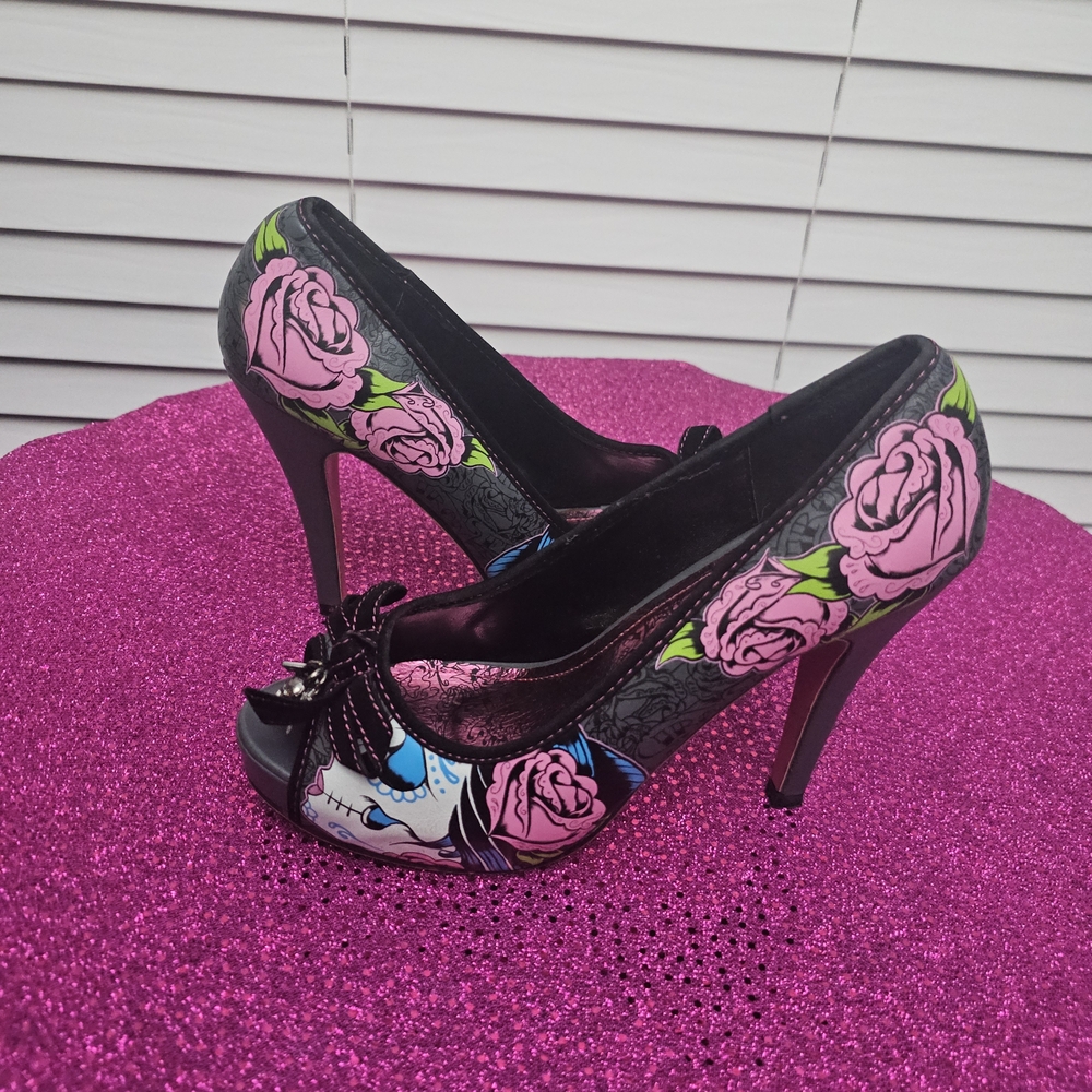 Iron Fist Black and Pink Peep Toe Heels
